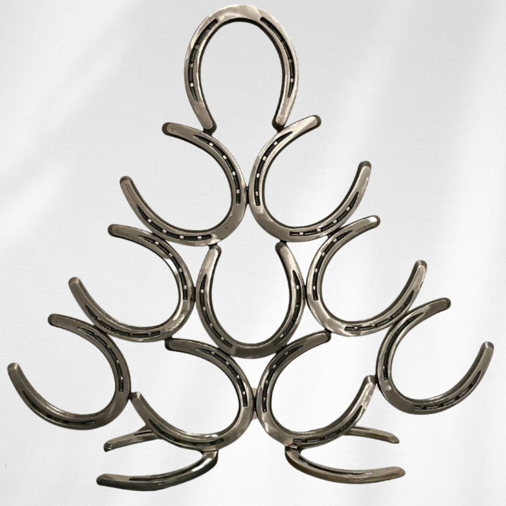 Horseshoe Christmas Tree Sculpture – Handmade Metal Holiday Decor – Modern Horseshoe Tree Centerpiece – Steel Farmhouse Christmas Art