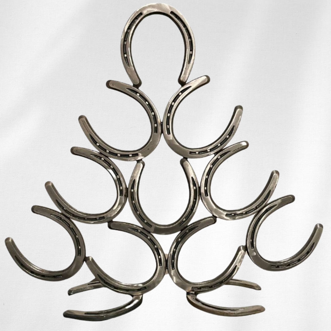 Horseshoe Christmas Tree Sculpture – Handmade Metal Holiday Decor – Modern Horseshoe Tree Centerpiece – Steel Farmhouse Christmas Art