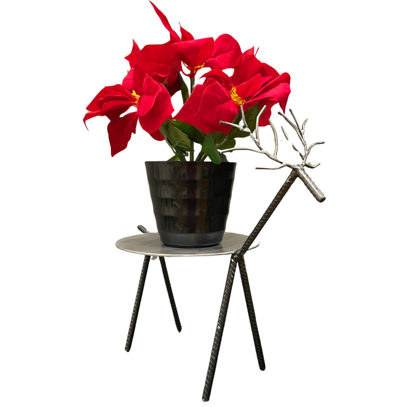 Metal Reindeer Stand – Functional Christmas Decor – Handmade Steel Reindeer Plant Stand & Holiday Display Table – Indoor/Outdoor Festive Accent