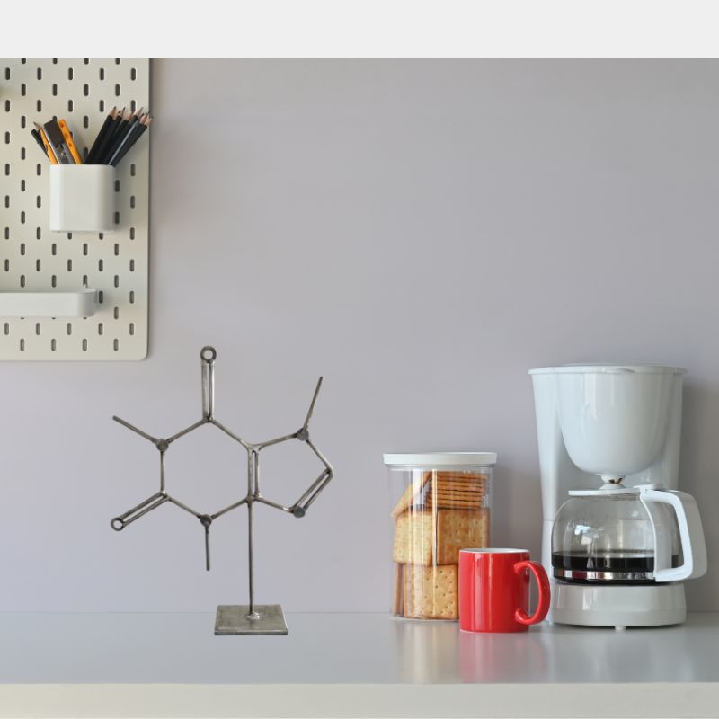 Caffeine Molecule Sculpture – Handmade Metal Caffeine Decor – Steel Tabletop Chemistry Art – Science Gift for Coffee Lovers, Office Desks & Labs