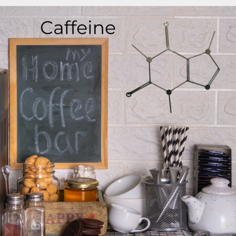 Caffeine Molecule Wall Art – Handmade Metal Coffee Molecule Decor – Modern Chemistry Wall Hanging for Kitchen, Coffee Bar, or Office