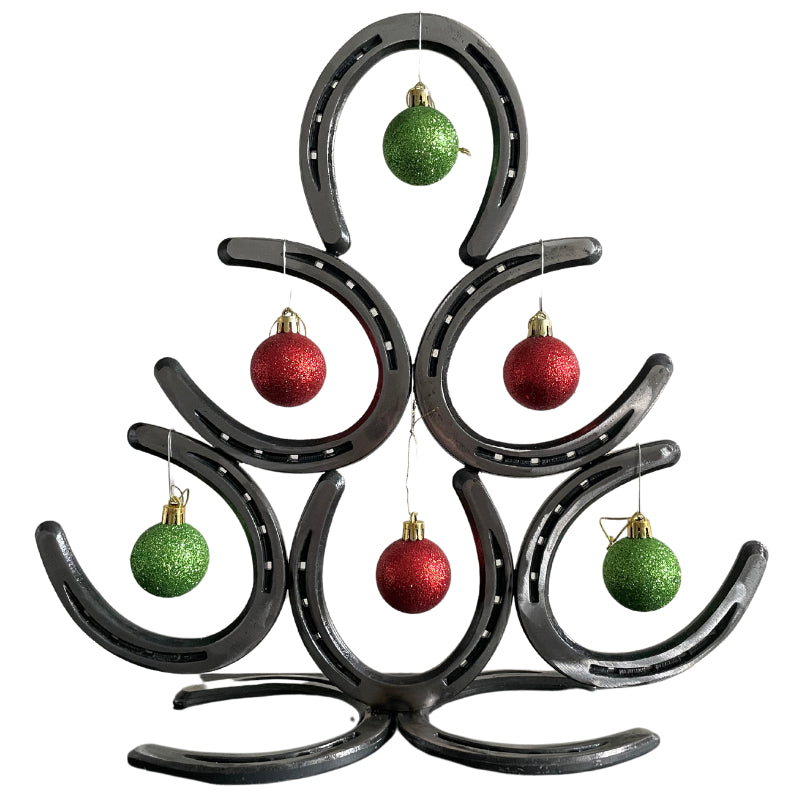 Horseshoe Christmas Tree – Handmade Metal Holiday Decor – 8 Horseshoe Tree Sculpture – Rustic Farmhouse Christmas Decoration – Glossy Clear Coat Finish