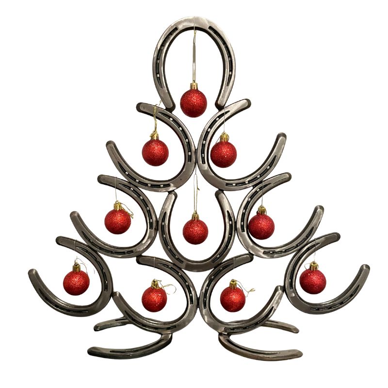 Horseshoe Christmas Tree Sculpture – Handmade Metal Holiday Decor – Modern Horseshoe Tree Centerpiece – Steel Farmhouse Christmas Art
