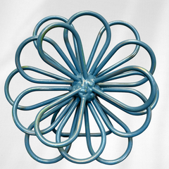 Handcrafted Steel Zinnia Flower Sculpture – Distressed Blue – Artfully Curved by Hand | Metal Bloom Décor for Shelf, Desk, or Bookcase | Gift for Garden & Flower Lovers