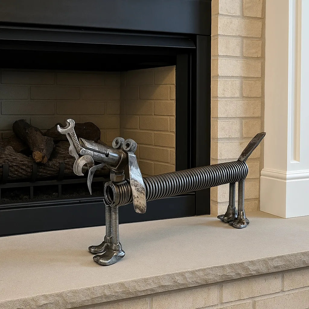 Handmade Metal Dachshund Sculpture – Recycled Scrap Metal Dog Art – Rustic Home & Garden Decor