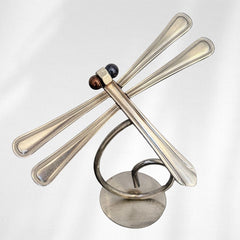 Upcycled Metal Dragonfly Sculpture – Handcrafted Welded Silverware Art for Tabletop, Bookshelf, Desk Décor, Reclaimed Cutlery Home Décor, Handmade in Indiana, #3