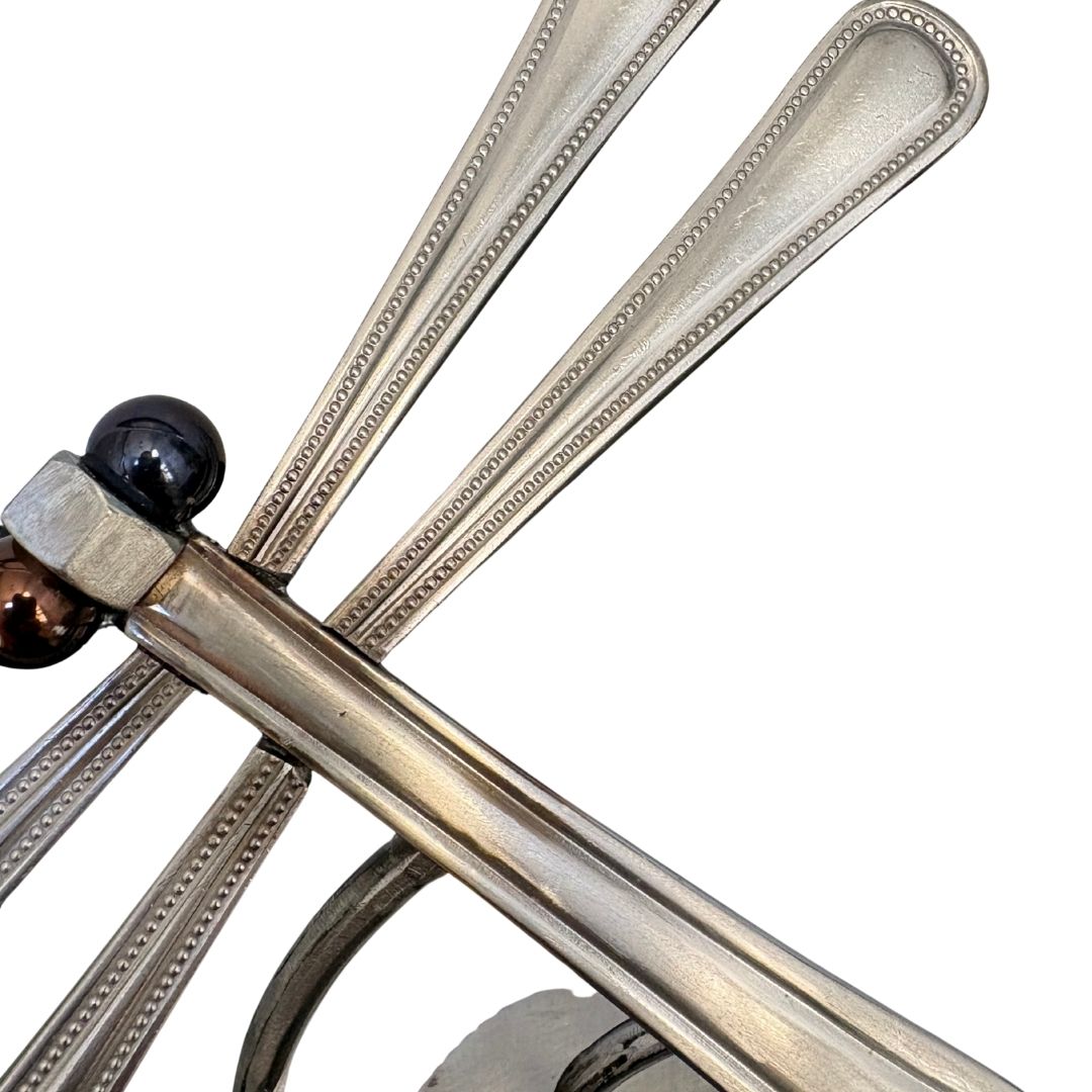 Upcycled Metal Dragonfly Sculpture – Handcrafted Welded Silverware Art for Tabletop, Bookshelf, Desk Décor, Reclaimed Cutlery Home Décor, Handmade in Indiana, #3