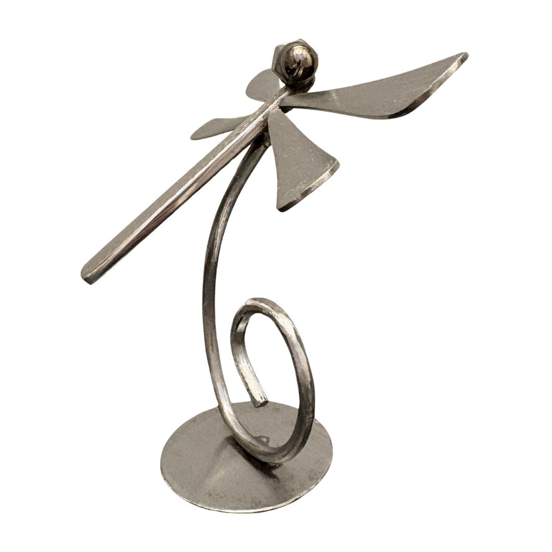 Upcycled Metal Dragonfly Sculpture – Handcrafted Welded Silverware Art for Tabletop, Bookshelf, Desk Décor, Reclaimed Cutlery Home Décor, Handmade in Indiana, #4