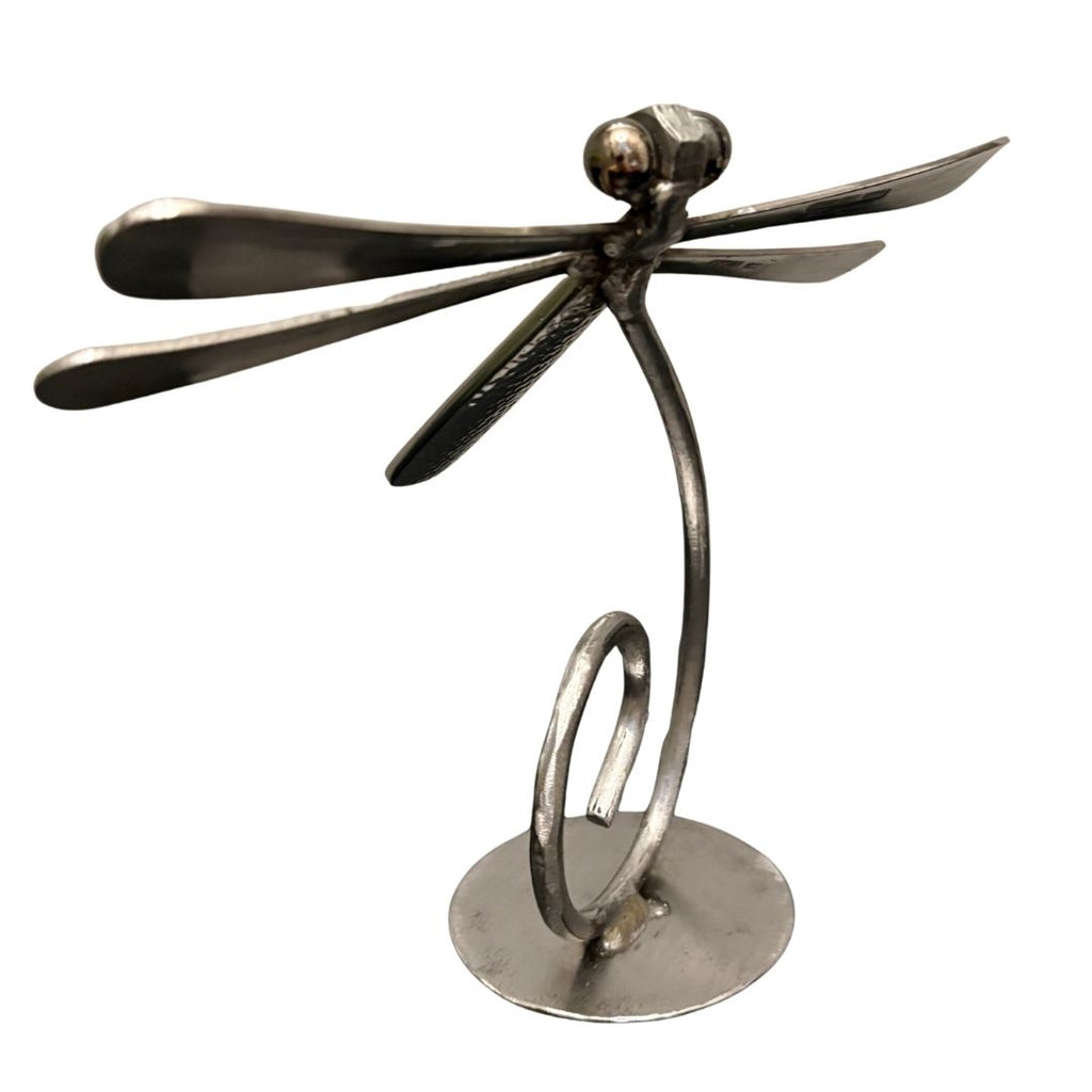 Upcycled Metal Dragonfly Sculpture – Handcrafted Welded Silverware Art for Tabletop, Bookshelf, Desk Décor, Reclaimed Cutlery Home Décor, Handmade in Indiana, #4