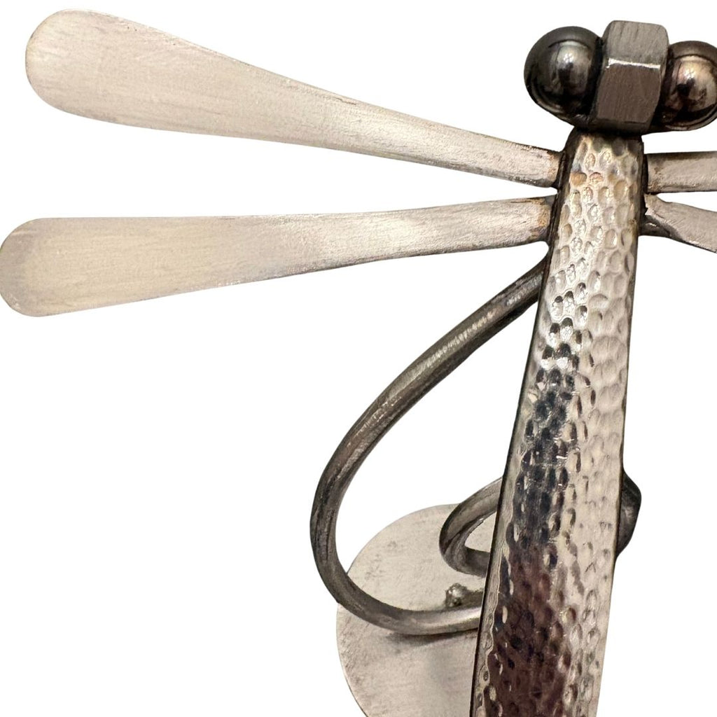Upcycled Metal Dragonfly Sculpture – Handcrafted Welded Silverware Art for Tabletop, Bookshelf, Desk Décor, Reclaimed Cutlery Home Décor, Handmade in Indiana, #4