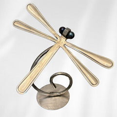 Upcycled Metal Dragonfly Sculpture – Handcrafted Welded Silverware Art for Tabletop, Bookshelf, Desk Décor, Reclaimed Cutlery Home Décor, Handmade in Indiana, #5