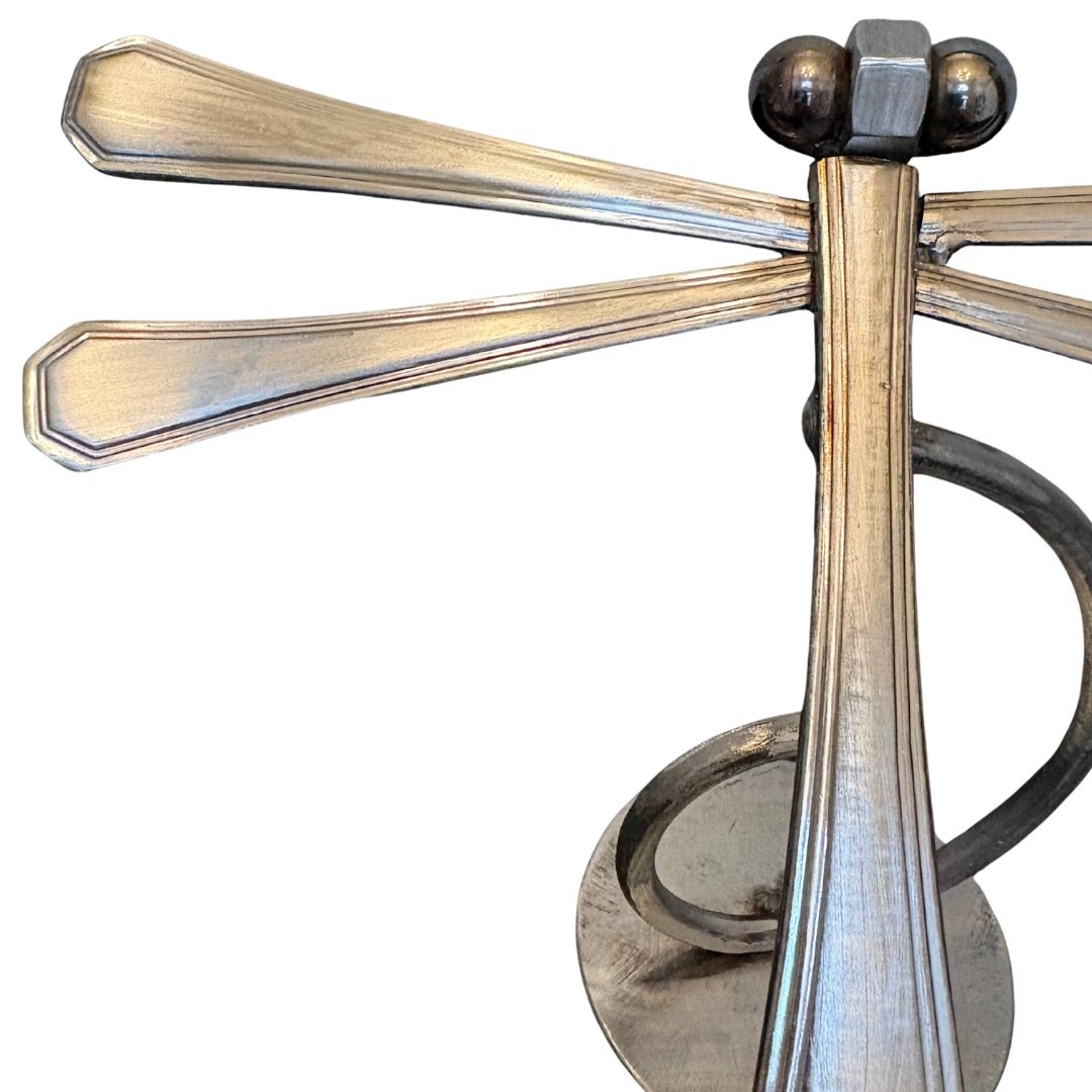 Upcycled Metal Dragonfly Sculpture – Handcrafted Welded Silverware Art for Tabletop, Bookshelf, Desk Décor, Reclaimed Cutlery Home Décor, Handmade in Indiana, #6