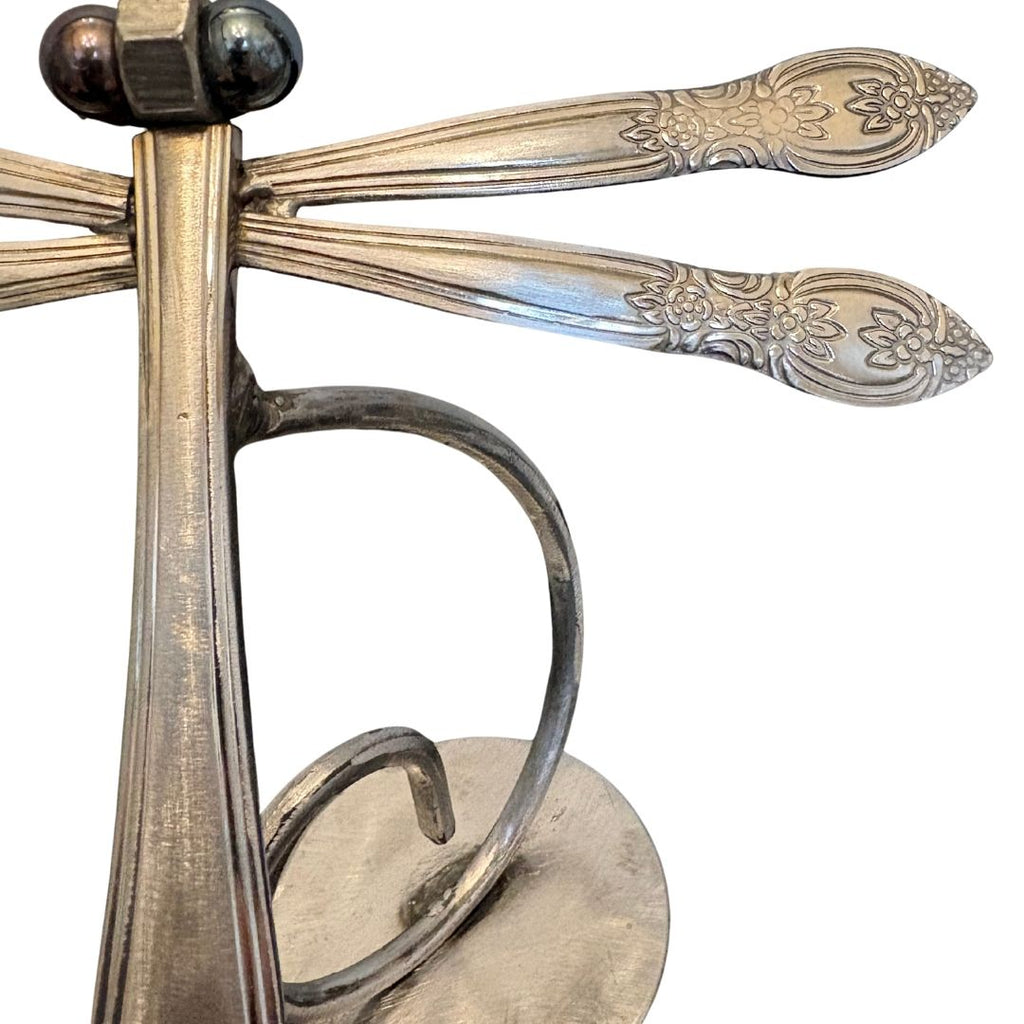 Upcycled Metal Dragonfly Sculpture – Handcrafted Welded Silverware Art for Tabletop, Bookshelf, Desk Décor, Reclaimed Cutlery Home Décor, Handmade in Indiana, #7