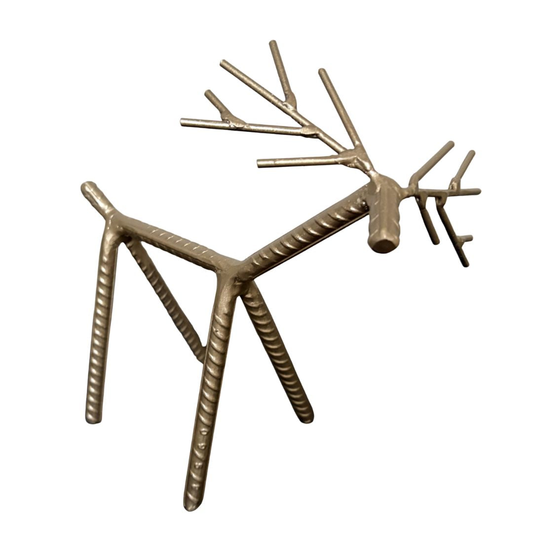 Painted Rebar Reindeer Metal Art Sculpture – Handmade Christmas Tabletop Decor – Industrial Holiday Centerpiece – Metal & Manna Rebar Reindeer Gold #1
