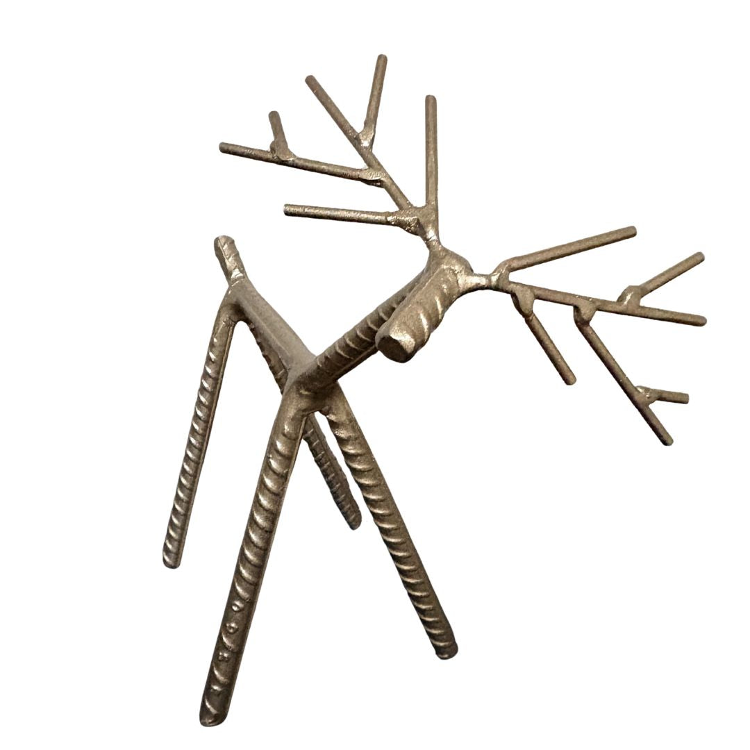 Painted Rebar Reindeer Metal Art Sculpture – Handmade Christmas Tabletop Decor – Industrial Holiday Centerpiece – Metal & Manna Rebar Reindeer Gold #1