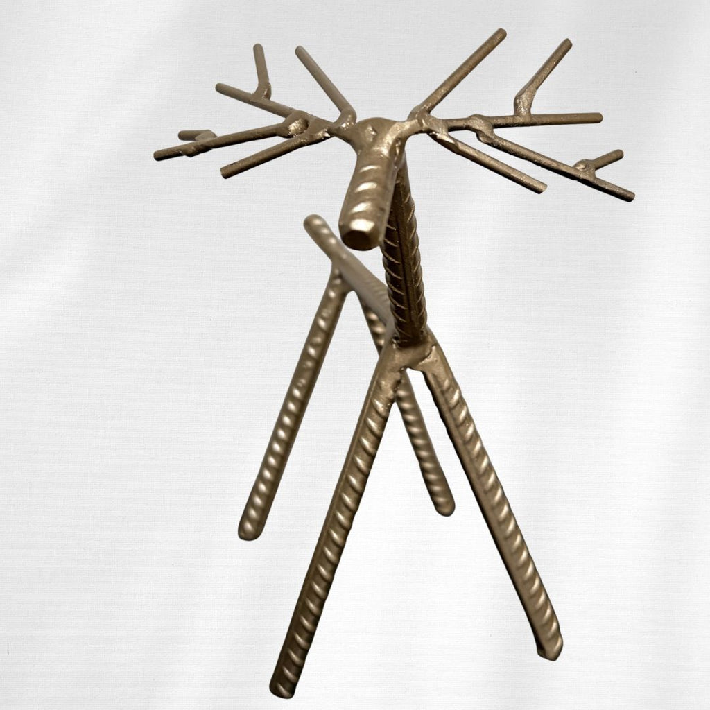 Painted Rebar Reindeer Metal Art Sculpture – Handmade Christmas Tabletop Decor – Industrial Holiday Centerpiece – Metal & Manna Rebar Reindeer Gold #2
