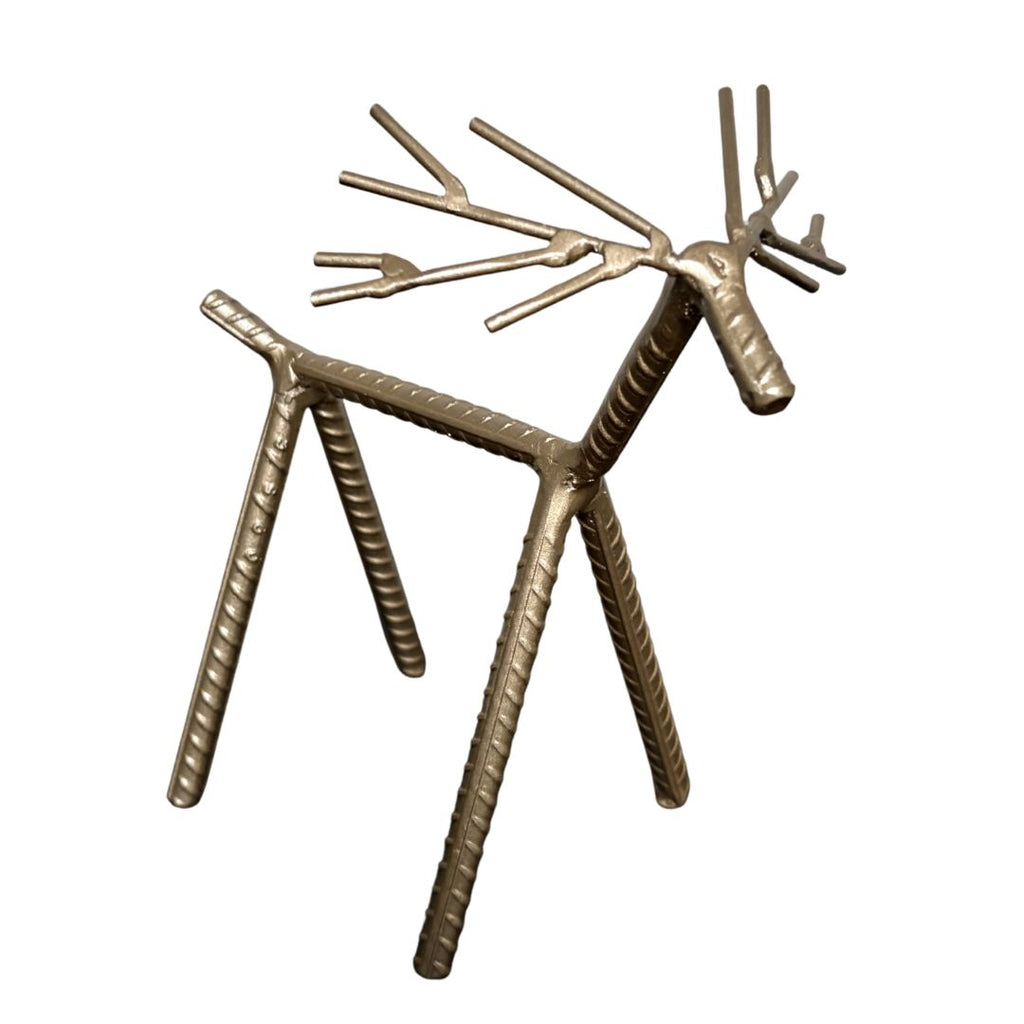 Painted Rebar Reindeer Metal Art Sculpture – Handmade Christmas Tabletop Decor – Industrial Holiday Centerpiece – Metal & Manna Rebar Reindeer Gold #2