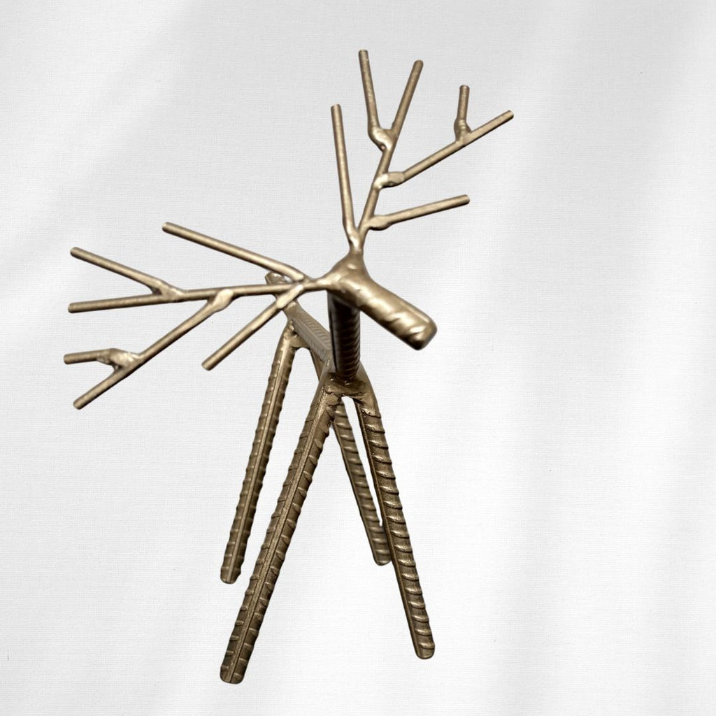 Painted Rebar Reindeer Metal Art Sculpture – Handmade Christmas Tabletop Decor – Industrial Holiday Centerpiece – Metal & Manna Rebar Reindeer Gold #3