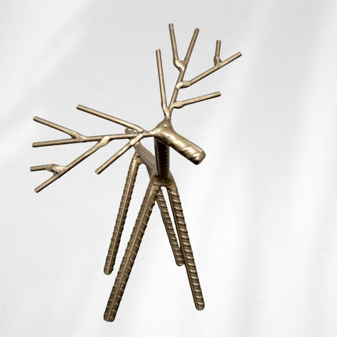 Painted Rebar Reindeer Metal Art Sculpture – Handmade Christmas Tabletop Decor – Industrial Holiday Centerpiece – Metal & Manna Rebar Reindeer Gold #3