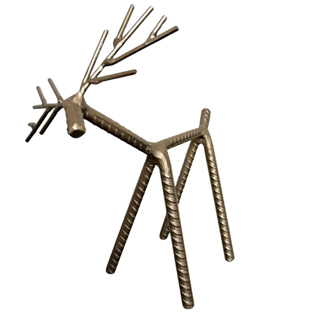 Painted Rebar Reindeer Metal Art Sculpture – Handmade Christmas Tabletop Decor – Industrial Holiday Centerpiece – Metal & Manna Rebar Reindeer Gold #3