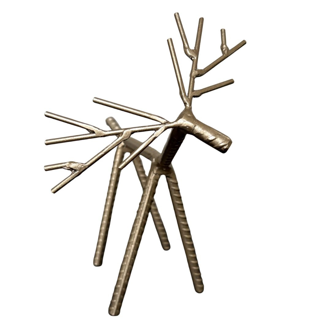 Painted Rebar Reindeer Metal Art Sculpture – Handmade Christmas Tabletop Decor – Industrial Holiday Centerpiece – Metal & Manna Rebar Reindeer Gold #3