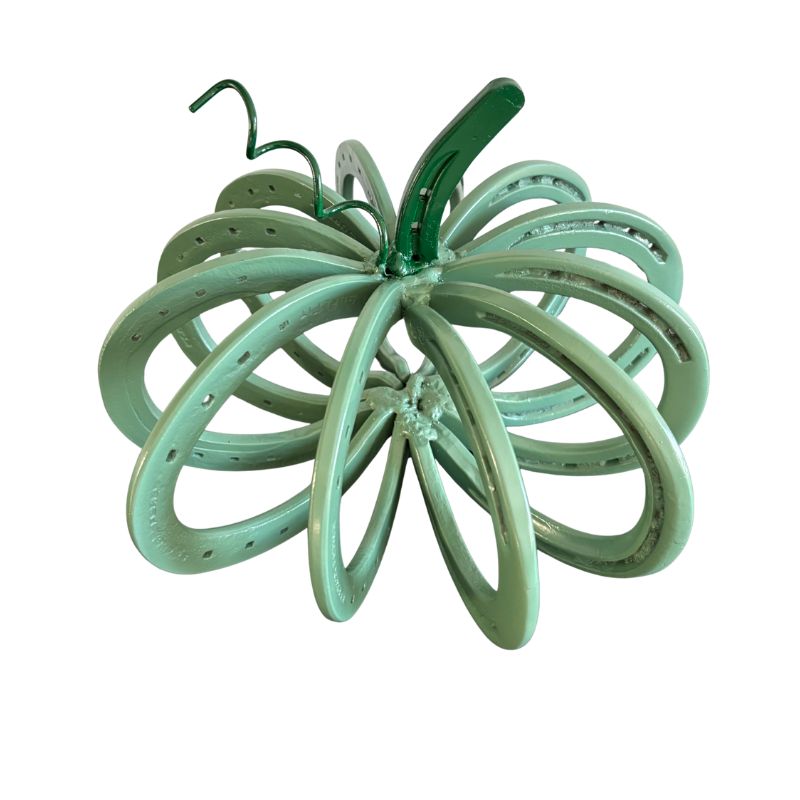 Green Horseshoe Pumpkin – Handcrafted Metal Fall Decor