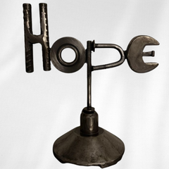 Handmade Metal HOPE Sculpture – Recycled Tool Art – Industrial Rustic Home Decor