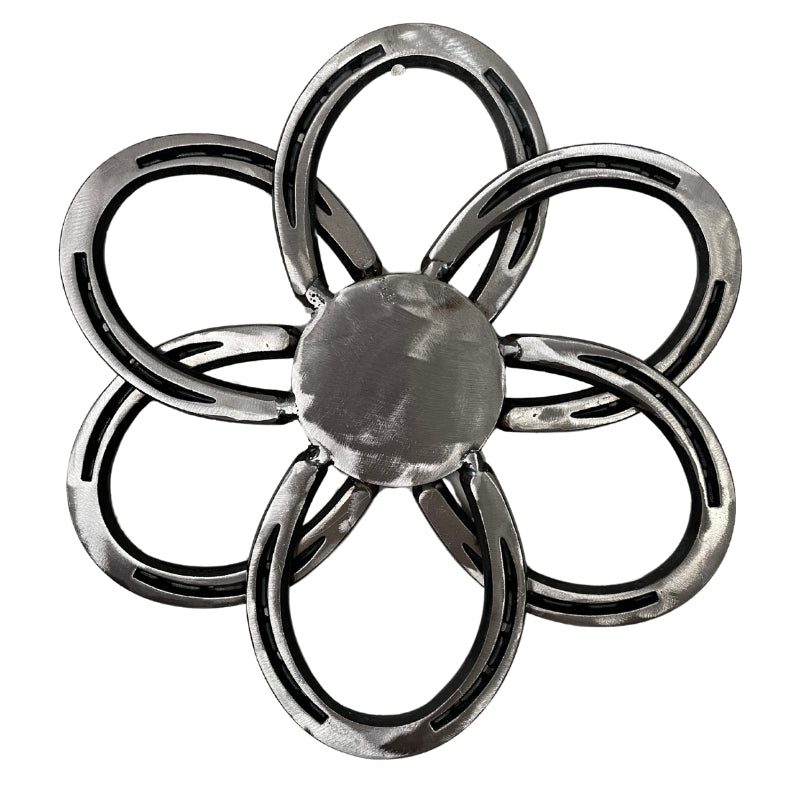 Horseshoe Flower Wall Art – Handmade Metal Flower Decor – Rustic Farmhouse Steel Wall Hanging – New Horseshoe Metal Art – Glossy Clear Coat Finish