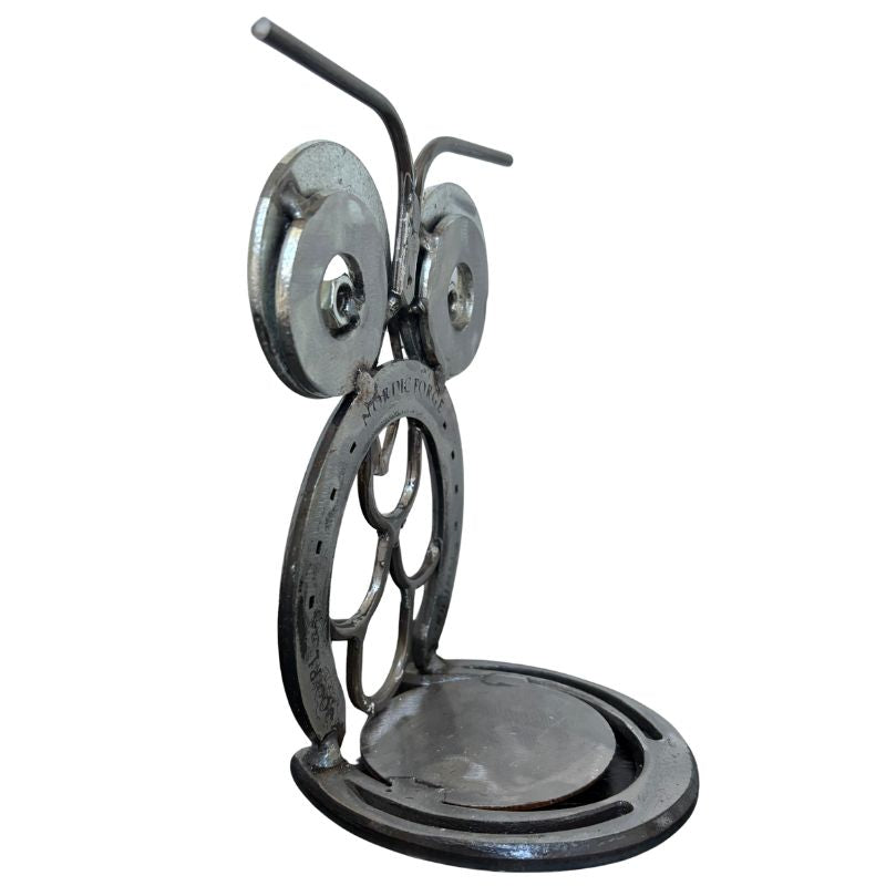 Horseshoe Owl Metal Art – Candle Holder, Plant Stand, or Doorstop – Handmade Steel Owl Decor - 3