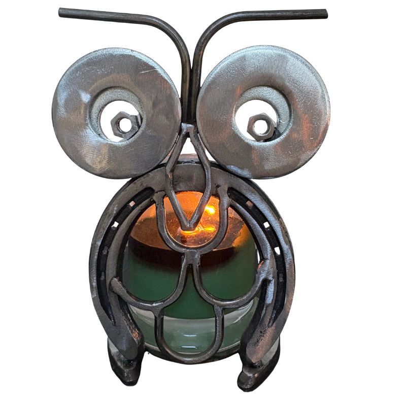 Horseshoe Owl Metal Art – Candle Holder, Plant Stand, or Doorstop – Handmade Steel Owl Decor - 4