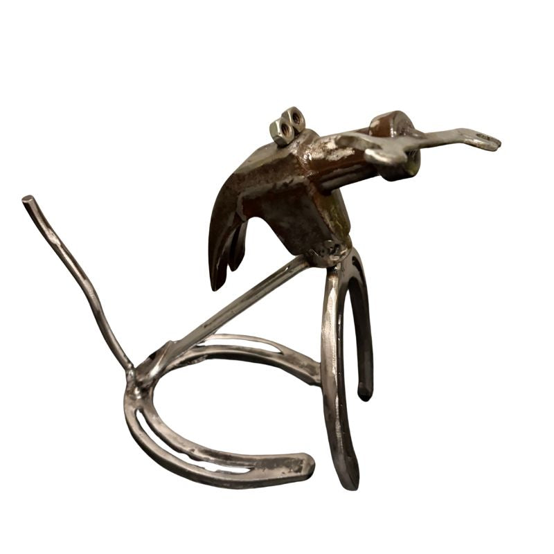 Horseshoe Dog Sculpture with Wrench Bone – Handmade Metal Dog Decor – Upcycled Tool Art Dog – Unique Gift for Dog Lovers & Mechanics