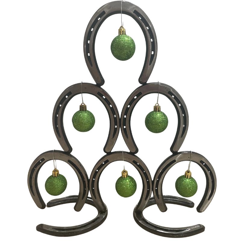 Stacked Horseshoe Christmas Tree – Handmade Metal Holiday Decor – 8 Horseshoe Tree Sculpture – Rustic Farmhouse Christmas Decoration – Glossy Clear Coat Finish