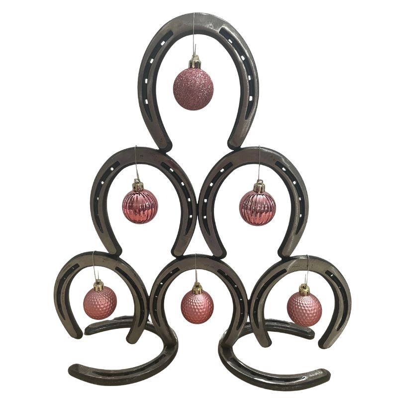 Stacked Horseshoe Christmas Tree – Handmade Metal Holiday Decor – 8 Horseshoe Tree Sculpture – Rustic Farmhouse Christmas Decoration – Glossy Clear Coat Finish