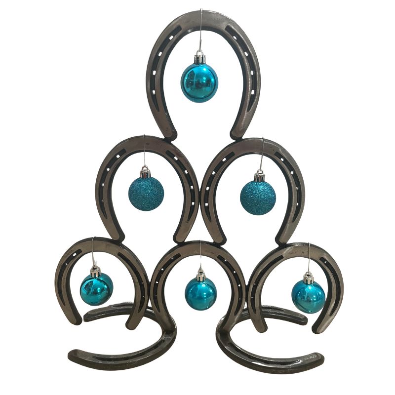 Stacked Horseshoe Christmas Tree – Handmade Metal Holiday Decor – 8 Horseshoe Tree Sculpture – Rustic Farmhouse Christmas Decoration – Glossy Clear Coat Finish