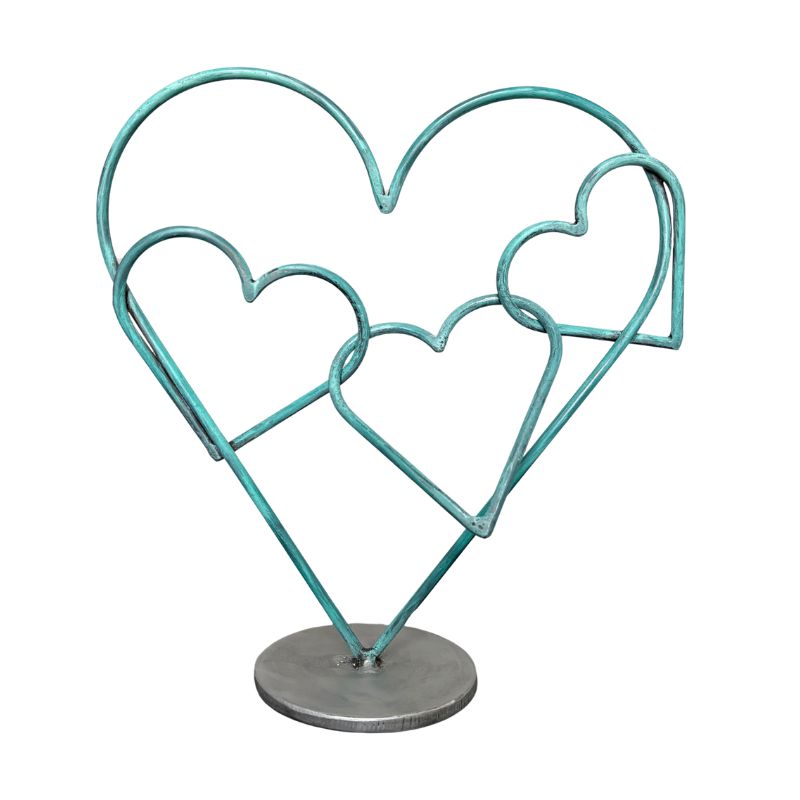 Distressed Patina Heart Sculpture with Rotating Center Heart – Handmade Metal Desktop Art – Interactive Fidget Decor – Unique Gift for Someone You Love – Modern Heart Table Sculpture