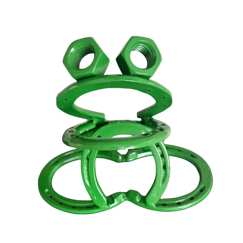 John Deere Green Horseshoe Frog – Handmade Metal Frog Sculpture – Upcycled Horseshoe Art – Farmhouse Garden Decor – Rustic Outdoor Yard Art