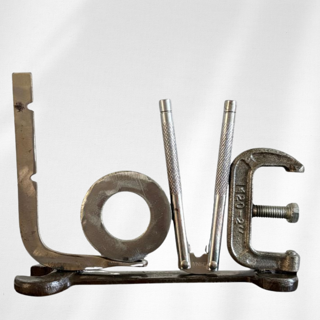 Upcycled Metal LOVE Sign – Handmade from Tools & Hardware – Industrial Home Decor