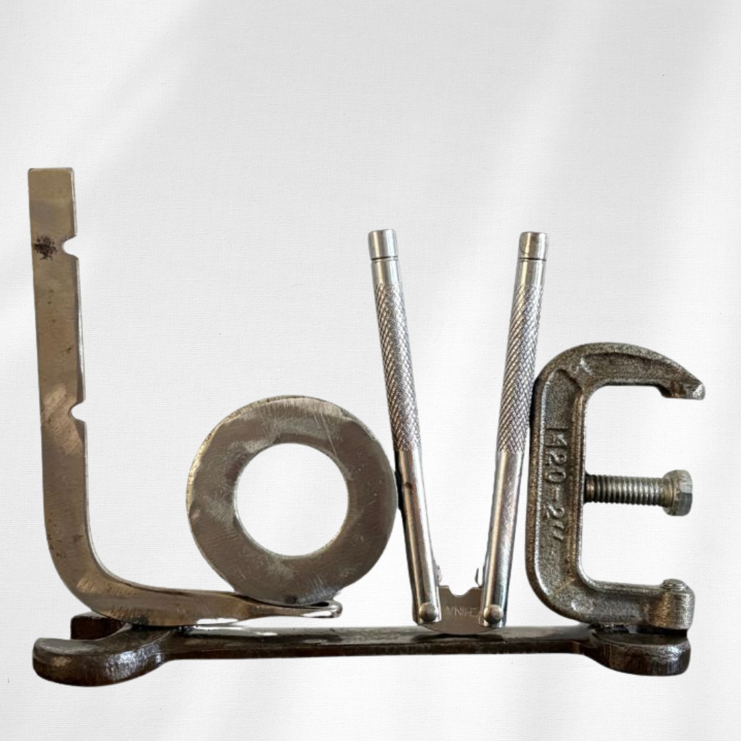 Upcycled Metal LOVE Sign – Handmade from Tools & Hardware – Industrial Home Decor