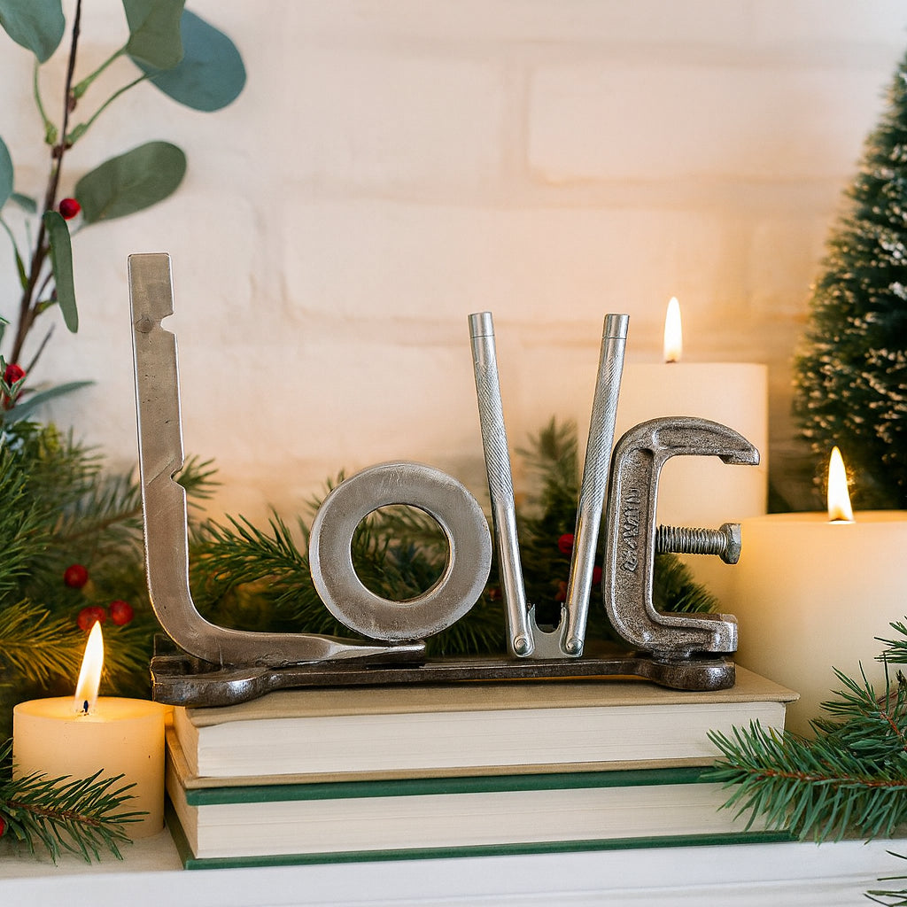 Upcycled Metal LOVE Sign – Handmade from Tools & Hardware – Industrial Home Decor