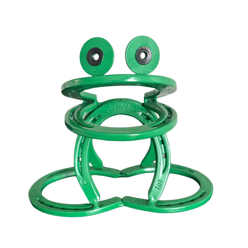 Meadow Green Horseshoe Frog – Handmade Metal Frog Sculpture – Upcycled Horseshoe Art – Rustic Farmhouse Garden Decor – Outdoor Yard Art