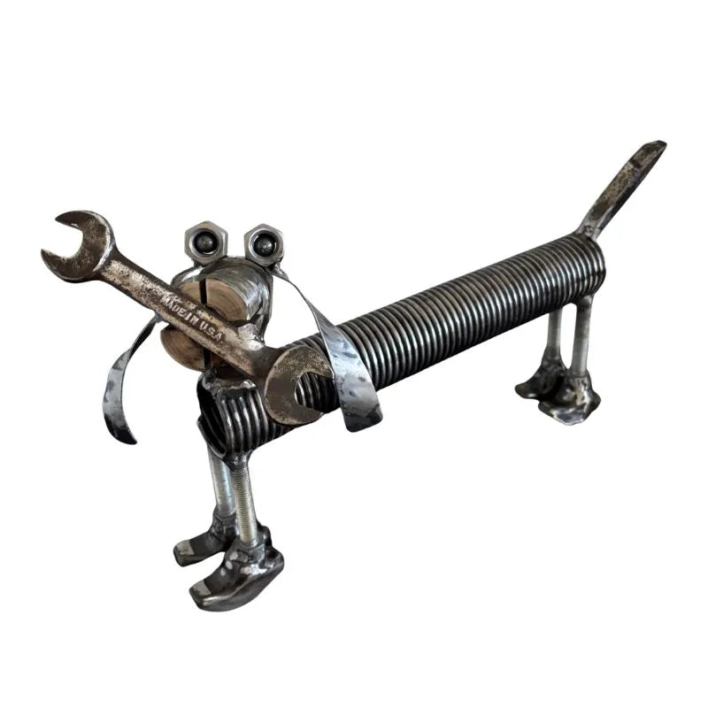 Handmade Metal Dachshund Sculpture – Recycled Scrap Metal Dog Art – Rustic Home & Garden Decor