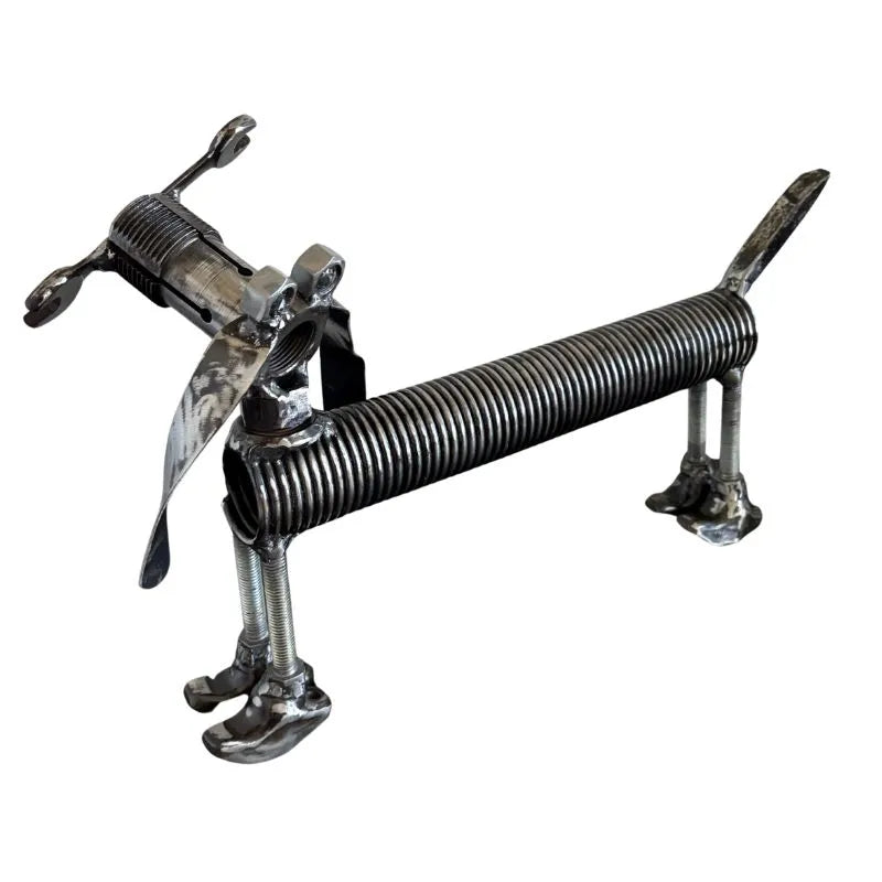 Handmade Metal Dachshund Sculpture – Recycled Scrap Metal Dog Art – Rustic Home & Garden Decor