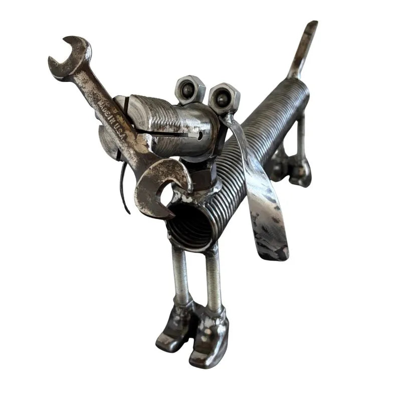 Handmade Metal Dachshund Sculpture – Recycled Scrap Metal Dog Art – Rustic Home & Garden Decor