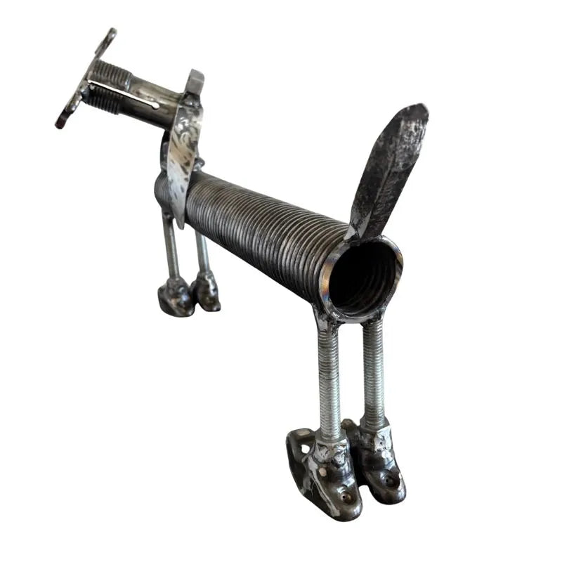 Handmade Metal Dachshund Sculpture – Recycled Scrap Metal Dog Art – Rustic Home & Garden Decor