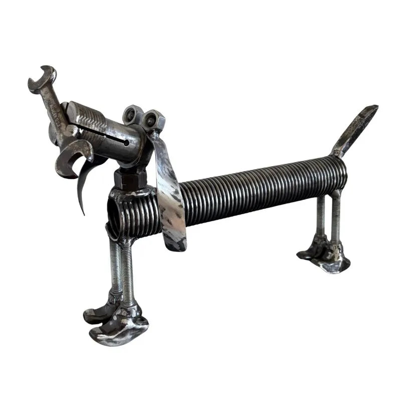 Handmade Metal Dachshund Sculpture – Recycled Scrap Metal Dog Art – Rustic Home & Garden Decor