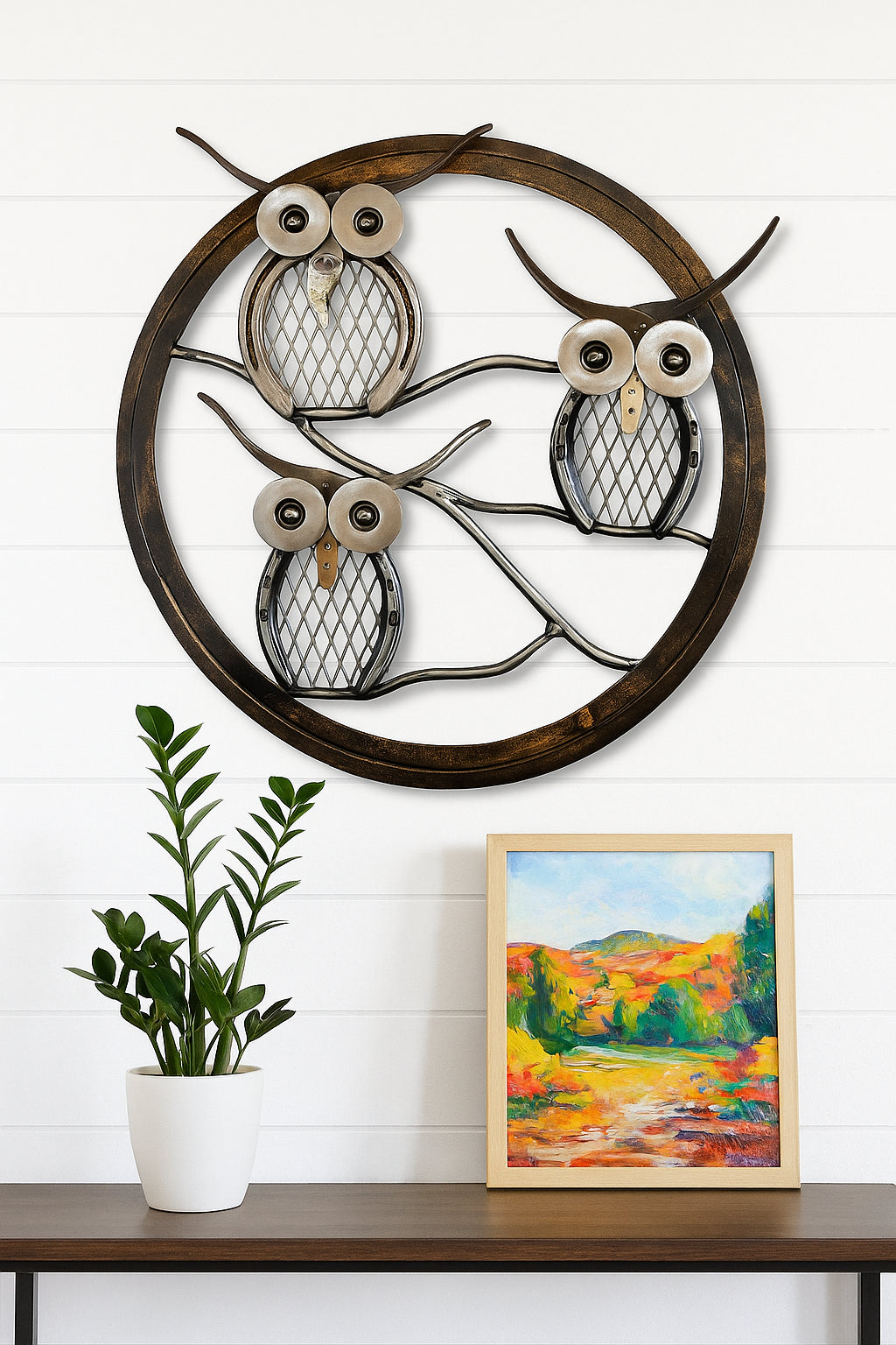 Handmade Metal Owl Family Wall Art – Recycled Steel Owlways Family Sculpture – Rustic Woodland Home Decor