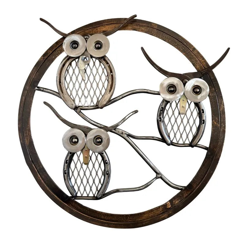 Handmade Metal Owl Family Wall Art – Recycled Steel Owlways Family Sculpture – Rustic Woodland Home Decor