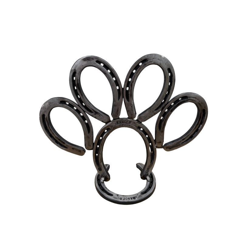 Horseshoe Paw Print Sculpture – Handmade Metal Pet Paw Decor – Freestanding Pet Memorial Art – Dog or Cat Paw Keepsake Display