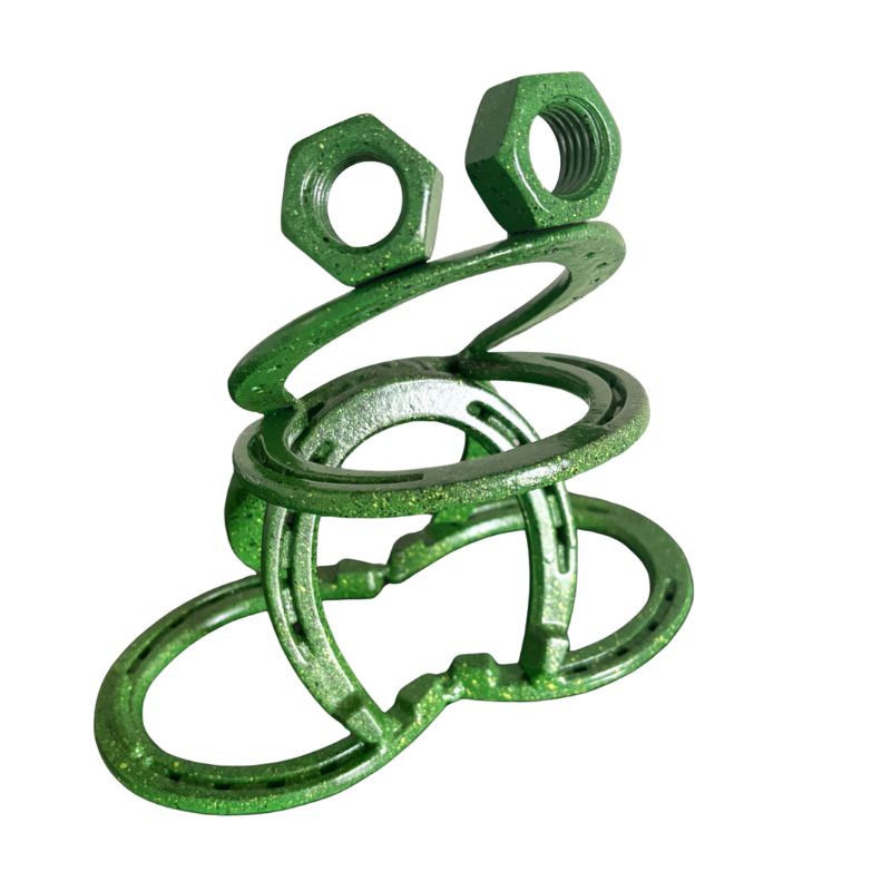 Speckled Green Horseshoe Frog – Handmade Metal Frog Sculpture – Upcycled Horseshoe Art – Garden Decor – Rustic Farmhouse Outdoor Yard Art