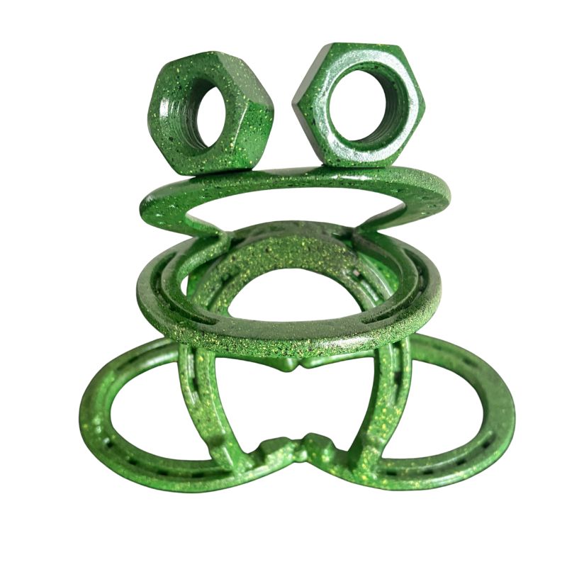 Speckled Green Horseshoe Frog – Handmade Metal Frog Sculpture – Upcycled Horseshoe Art – Garden Decor – Rustic Farmhouse Outdoor Yard Art